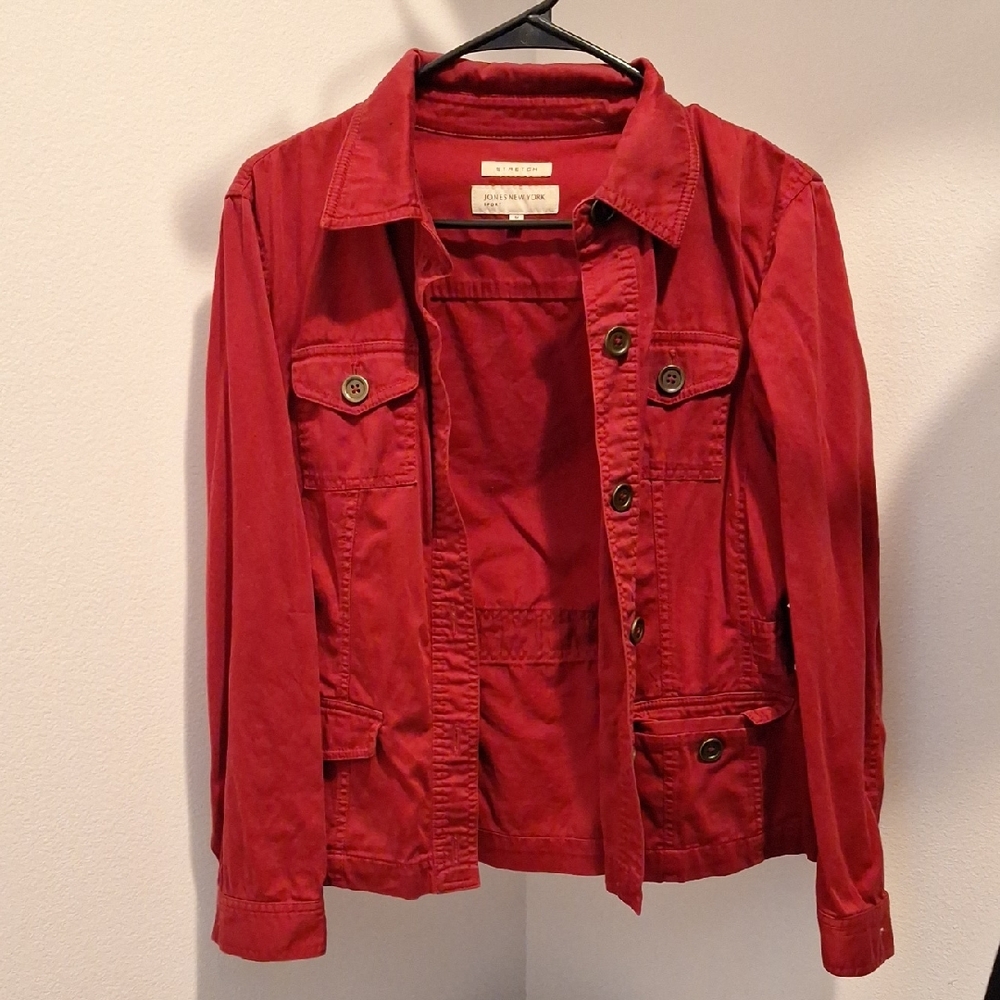 Jones New York Red Utility Jacket Classic Design